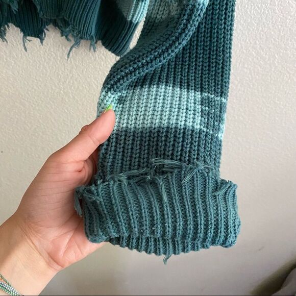 Forever 21+ Green and Blue Striped tie dye Oversized Sweater with fringe - Picture 6 of 7